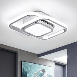 CANEOE Square Hallway Ceiling Light Fixtures,6000K Cool White Modern Flush Mount Ceiling Light,Chrome Led Hallway Lighting Fixtures for Kitchen Entryway Bedroom Laundry Room