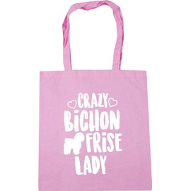 Hippowarehouse Crazy Bichon Frise Lady Tote Shopping Gym Beach Bag 42cm x38cm, 10 litres