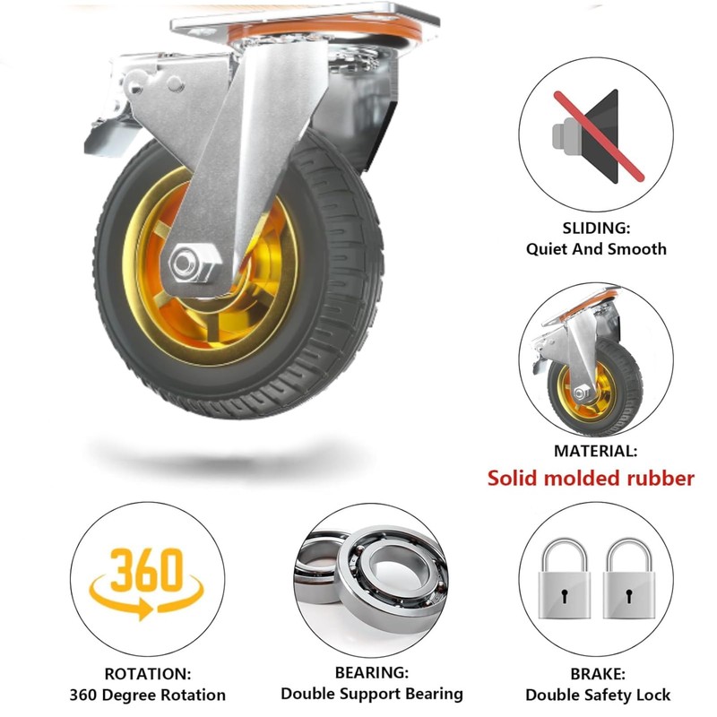 3" Caster Wheels Set of 4, Heavy Duty Casters with