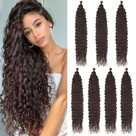 Samtress Dark Brown Ocean Wave Twist Crochet Hair 30 Inch Deep Wave Curly Braiding Hair Extensions 7 Packs Water Wave Crochet Hair Synthetic for Women (#4)