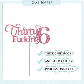 Decoración para tarta de 36 años, color oro rosa, decoración para tarta de cumpleaños o aniversario de 36 años