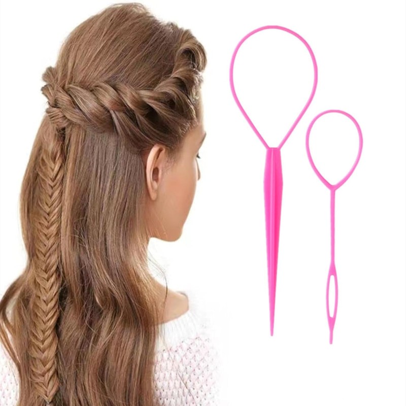 3pcs Topsy Tail Hair Tool, Pink Hair Looping Tool with