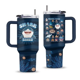 Uibunoo Whale Shark Gifts, Sharks Faces Tumbler with Handle & Straw & Lid, 40 Oz Stainless Steel Shark Cup, Presents for Animal Lovers, Friend Brother Sharks Birthday Gift, Gifts for Fathers Day