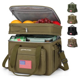 Maelstrom Tactical Lunch Box for Men, 23L Insulated Lunch Bag, Expandable Double Deck Cooler Bag, Lightweight Leakproof Tote Bag With Side Tissue Pocket, Suit For Men and Women, Khaki