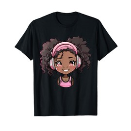 Anime and Music Black Girl Anime Merch Afro African American T-Shirt