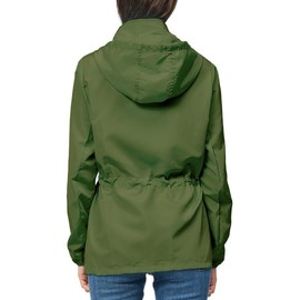 Women's Lightweight Raincoat with Adjustable Waist and Hood Waterproof Jacket with Double Windproof Zipper and Large Pockets