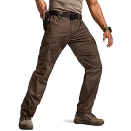 CQR Men's Flex Ripstop Tactical Pants, Water Resistant Stretch Cargo Pants, Lightweight EDC Hiking Work Pants, Marauder Dark Brown, 38W x 34L