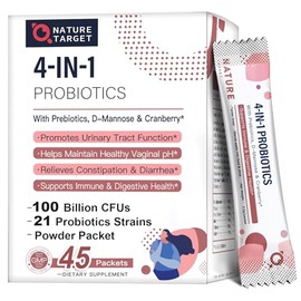 NATURE TARGET Probiotics-for-Women Prebiotics-and-Probiotics-Powder, 100-Billion-CFUs 45-Day-Supply, Women's-Probiotic with D-Mannose and Cranberry fo
