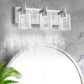 SineRise Vanity Light with 3 Color Modes (3000K/4000K/6000K), Eye Protection LED Bathroom Light Fixture, Dimmable Modern Wall Light Over Mirror with Clear Glass Shade (Chrome, 3-Light)