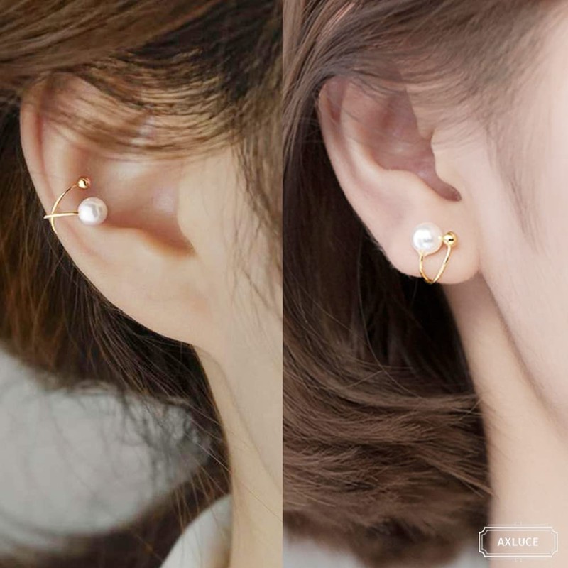 AXLUCE Earrings, Women's, 925 Silver, Ear Cuff, Hypoallergenic, Pearl, Silver
