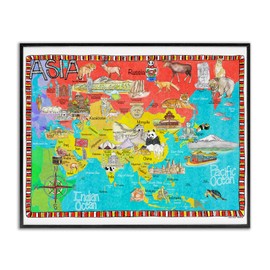 Stupell Industries Asian Animal Map Framed Giclee Art Design by Marley Ungaro