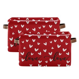 Red White Black Love Heart Storage Basket Fabric Kitchen Baskets Happy Valentine's Mother's Day Open Home Storage Bins Boxes Foldable Organizer Bag Cloth Toy Book Shelf Closet Baskets 16×12×8 Inches