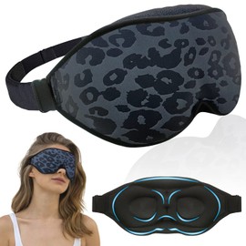 Mascherina per Dormire per Donna e Uomo, Mascherina per gli Occhi Progettata per Bloccare la Luce al 100%, Maschera per il Sonno, Pisolino, Meditazione, Viaggi (Leopardato)
