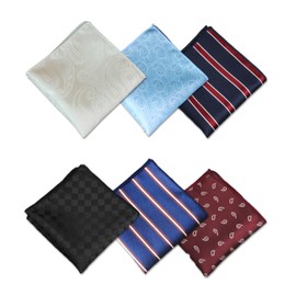 6PCS Men's Handkerchiefs, Pocket Squares Sets, Soft Gents Hankies Set, Soft Polyester Pocket Hanks Men's Stripe Checkered Pattern Handkerchiefs Pocket Square Hankies For Wedding Gift Party Meeting