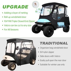 10L0L Golf Cart Enclosure Golf Cart Rain Covers for Club Car Precedent 2 Passengers with Dust Netting Windshield and 4 Sided Transparent Dust Netting Double Windows, Suitable for All Days