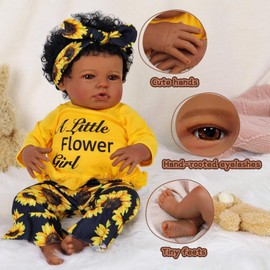BABESIDE Reborn Baby Dolls Black Girl, 20 Inch Newborn African American Real Life Realistic Black Baby Girl Dolls Soft Vinyl and Cloth Body with Feeding Kit Gift Box for Kids Age 3+