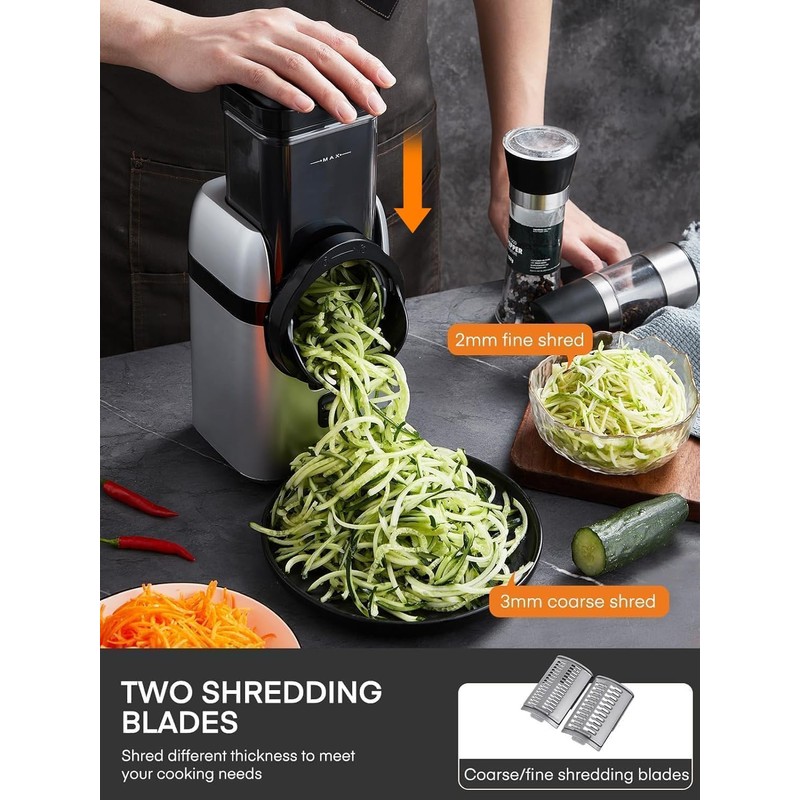 FOHERE Electric Cheese Grater, Upgraded 6-IN-1 Large Feed Chute Electric