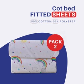 DTEX HOMES 2 x Cot Bed Sheets Super Soft Breathable Polycotton Fitted Sheet 60 x 120 cm (Rainbow)