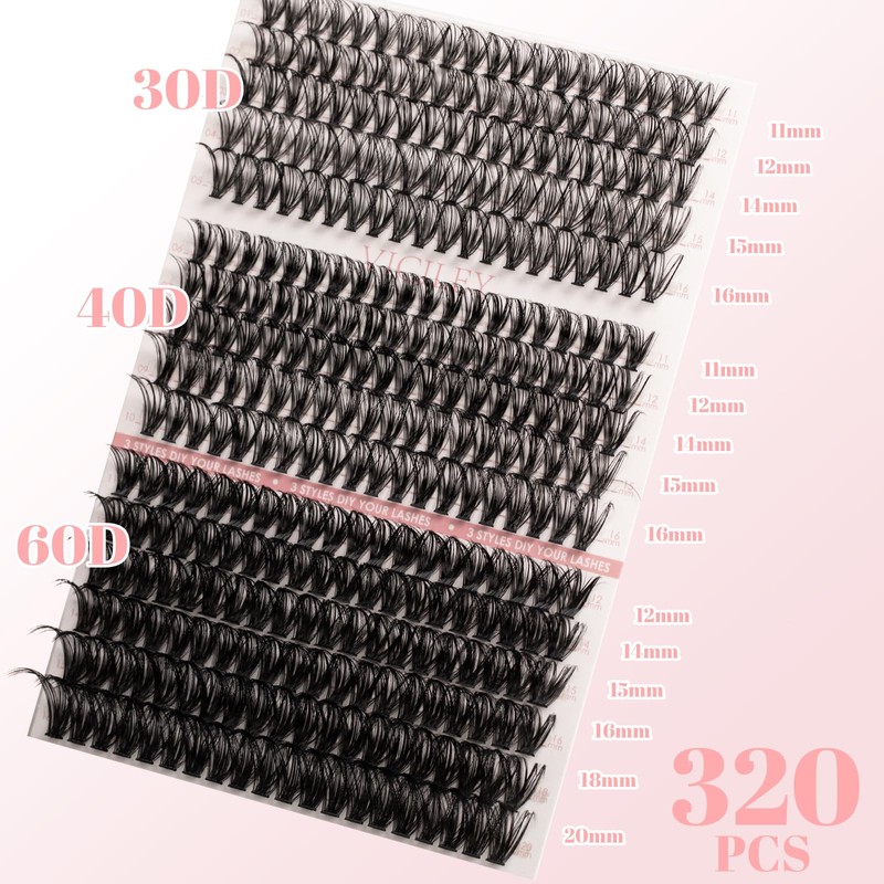 VICILEY Individual Lash Clusters Kit 320 PCS Cluster Lashes 3