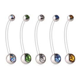 Ruifan 5PCS Jeweled Mix Color CZ Pregnancy Sport Maternity Flexible Bioplast Belly Navel Button Ring Retainer 14G 1 1/2Inch (38mm) - Style 2#