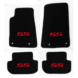 AFM NEW BLACK Floor Mats 2010-2015 Camaro Embroidered SS Logo in Red on All 4 Mats