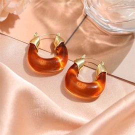 Resin Chunky Hoop Earrings Geometric U-shaped Summer Acrylic Earrings Vintage Fashion Earrings Jewelry For Women - Orange