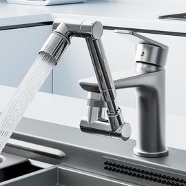 1440° swivel faucet extender, sink faucet aerator extender, swivel extendable filter, with 2 modes splash guard multi-functional universal mechanical arm suitable for kitchen/bathroom/toddlers