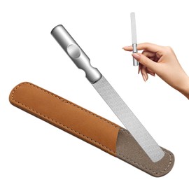 DAJING Professional Stainless Steel Nail Files - Double Sided, Heavy Duty, Non-Slip Handle, Perfect for Natural Nails, Toenails, and Pets, Includes Leather Case