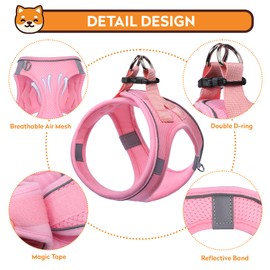 PWOD Dog Harness with Leash Set, No-Pull Step-in Reflective Pet Harness with 1 Leash Clips, Adjustable Soft Padded Easy Walk Dog Vest for Small Medium Large Dogs, Cats(Light Pink, XSmall)