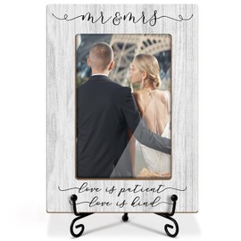 Wedding Picture Frame, Mr And Mrs Gifts Wooden Photo Frame, Wedding Gifts For Newlyweds Couples, 4x6 Photo Frame For Tabletop Display, Home Living Room Table Decor -061