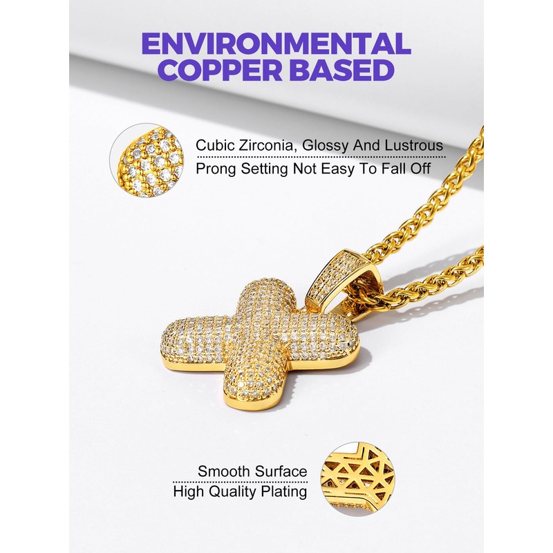 Richsteel Diamond Bubble Letter Necklace E Initial Chain for Men