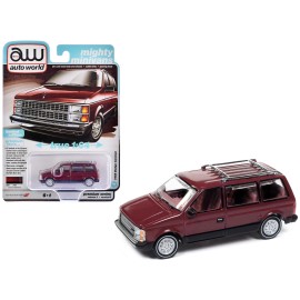 Auto World's 1/64 Scale DCD 1985 Dodge Caravan Van Crimson Red and Black Mighty Minivans Series Diecast Model Car