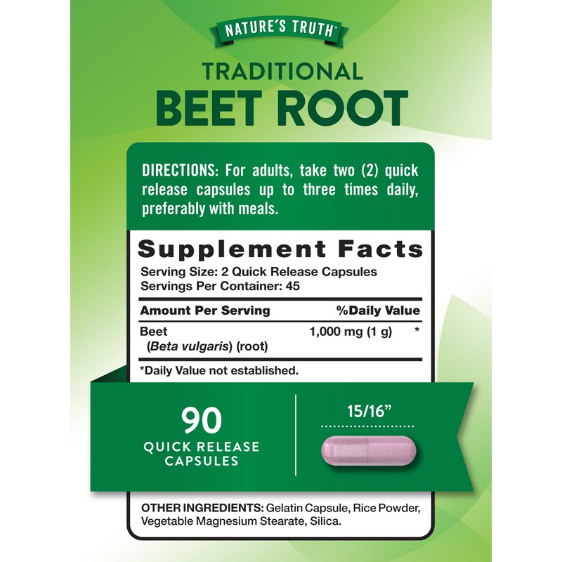 Nature's Truth Beet Root Capsules | 1000mg | 90 Pills