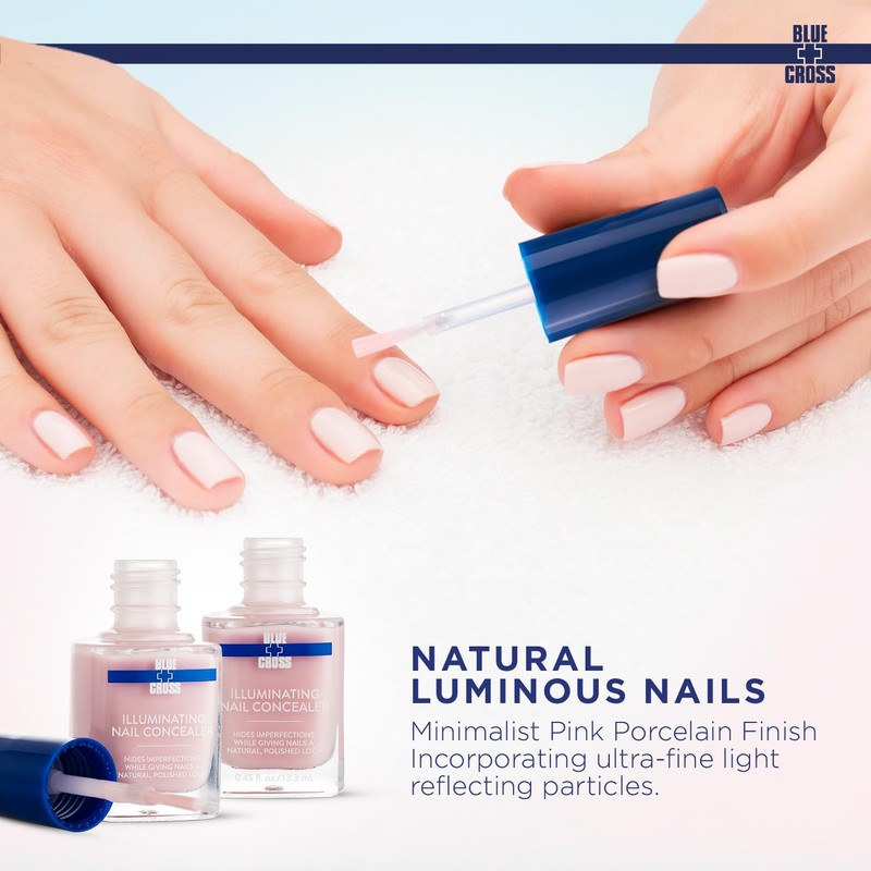 Blue Cross Illuminating Nail Concealer Polish, 5 Minute Manicure, Topcoat