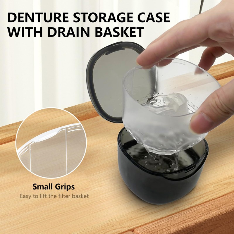 Denture Case Partial Denture Cups for Soaking Dentures, No-Leak Denture