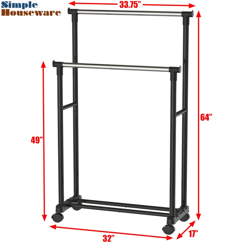 Simple Houseware Double Rod Portable Clothing Hanging Garment Rack