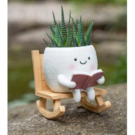 RZOIKZOI Rocking Chair Smiley Face Planter with Drainage Hole, Cute Plant Pots for Indoor Outdoor Plants,Unique Funny Flower Pot for Succulents,Gift for Mother's Day, Birthday, Christmas(White)