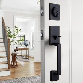 HISAFE Oil Rubbed Bronze Front Door Lock Set for Entry Door/Backdoor, Exterior Door Lock Set with Deadbolt&Lever, Lower Half Grip, Left&Right Handed