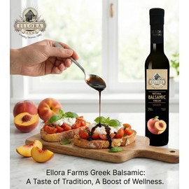 Ellora Farms, Peach Infused Balsamic Vinegar, Great Taste Award, thick and creamy, no-added sugars, no-preservatives, 8.45 oz. bottle, (Peach)