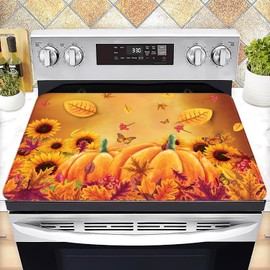Fall Stove Top Cover for Electric Stove 28 "x 20 ", Pumpkin Leaves Heat Resistant Glass Top Stove Cover Protector, Glass Cooktop Covers, Kitchen Flat Electric Stove Top Covers