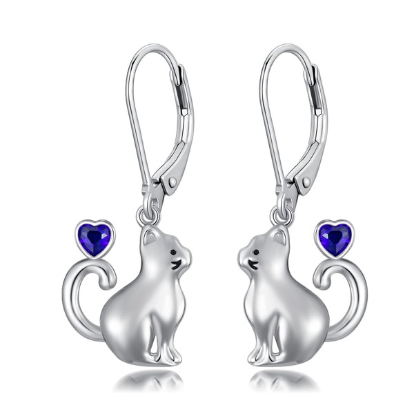 LONAGO Cat Earrings for Women 925 Sterling Silver Cute Cat