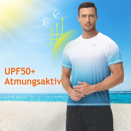 Huayuzh Men's UV Shirt Rash Guard T-Shirt Swimming Shirt Quick-Drying Lightweight Breathable Surfing Fishing Hiking Top, 10 gradient colour: sky blue