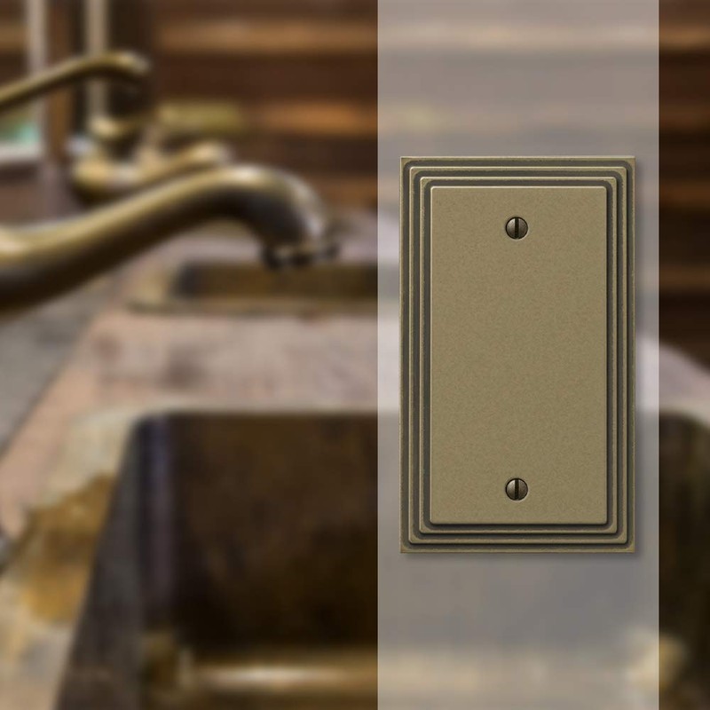 Amerelle Steps Single Blank Cast Metal Wallplate in Rustic Brass