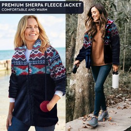 TrailCrest Ultra Soft Women’s Full Zip Jacket, Plush Fleece with Velvety Silk Feel, Aztec/Ikat Fun and Trendy Prints 9 Colors