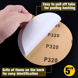 SPEEDWOX 50PCS 5" Gold PSA Sanding Discs 320 Grit Self Adhesive Stickyback Sandpaper Discs Self Adhesive Sticky-Back Sandpaper for DA Sander Gold PSA Sanding Discs for Sanding Automotive Car Painting