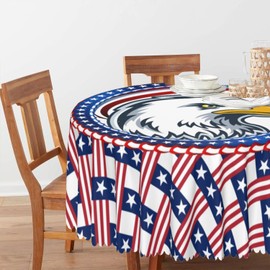 Aoojanu 4th of July American Flag Eagle Round Tablecloth 60 inch | Waterproof Oil-Proof Table Cloth | Stain-Resistant Wipeable Table Cover for Round Table