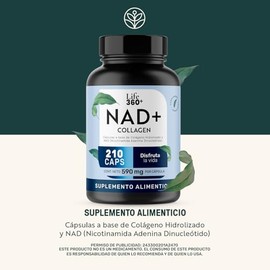 Life 360+ NAD+ | 210 Cápsulas | Nicotinamida Adenina Dinucleótido + Colágeno hidrolizado | Apoyo al metabolismo energético | Suplementos Alimenticios 