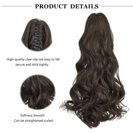 Cybelleza Ponytail Extension Curly Wavy Claw Jaw Pony Tail 18" One Piece Clip in Hair Extensions Ponytail Hairpiece Synthetic Long Natural for Women, Medium Brown