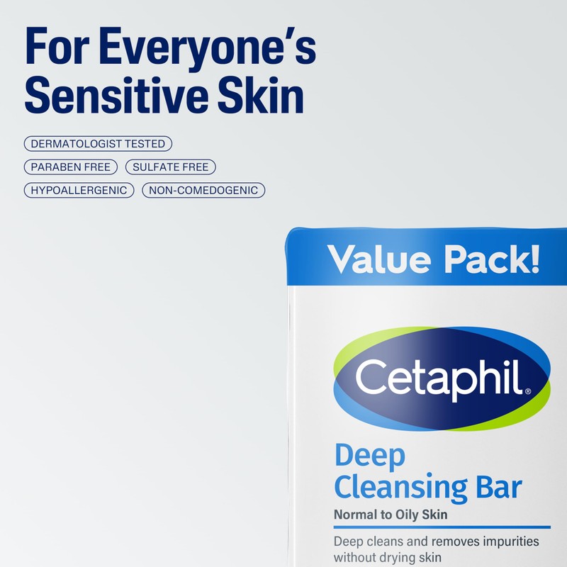 Cetaphil Bar Soap, Deep Cleansing Face and Body Bar, Pack