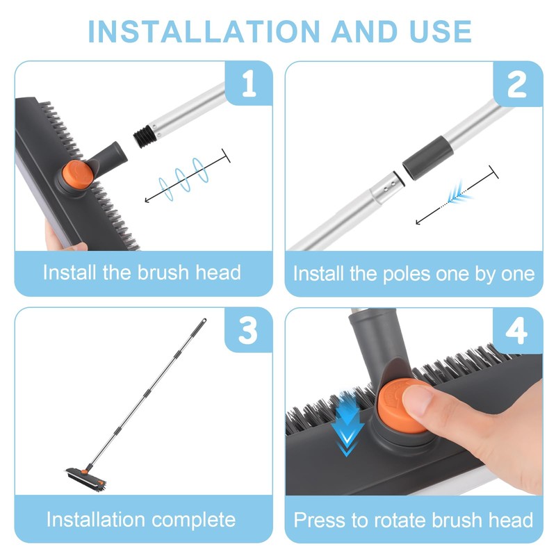 Floor Scrub V Brush with Long Handle 4 in 1